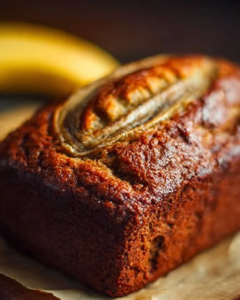 Delicious homemade banana bread with ripe bananas and walnuts.