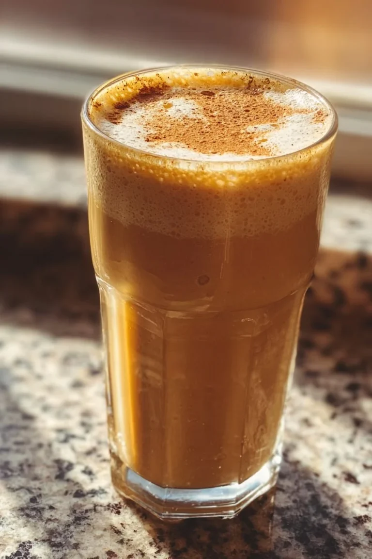 Delicious Banana Coffee Smoothie in a glass with coffee beans and banana slices.