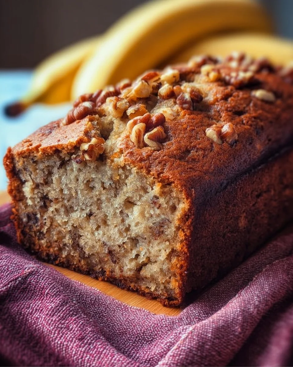 Deliciously baked Banana Nut Bread with walnuts and ripe bananas