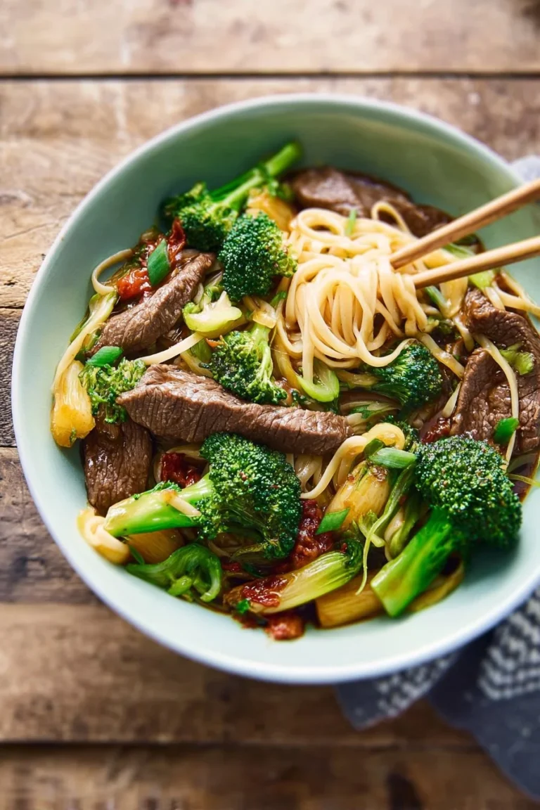 Delicious Beef and Broccoli Noodle Bowl with tender beef and fresh vegetables