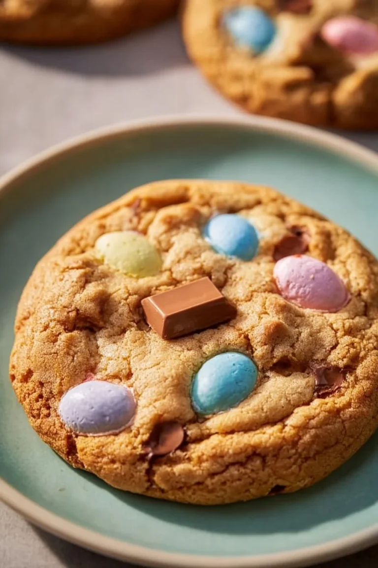 Delicious Cadbury Egg Cookies with Brown Butter, showcasing their gooey chocolate centers.