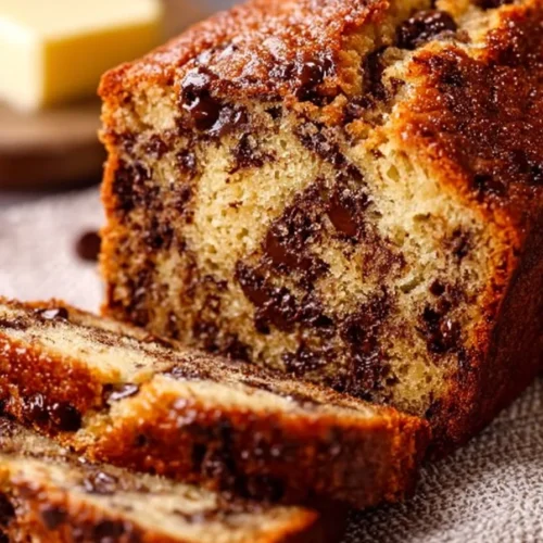 Delicious chocolate chip banana bread freshly baked and sliced