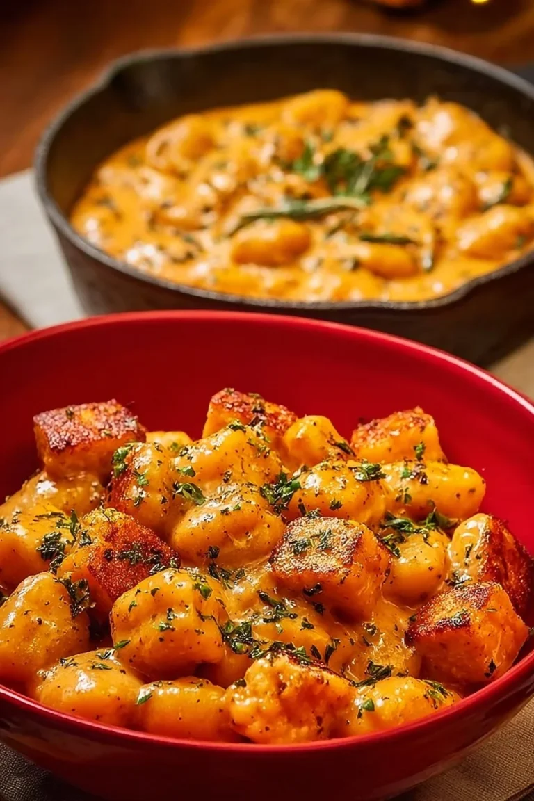 Best Marry Me Crispy Tofu served with gnocchi on a plate