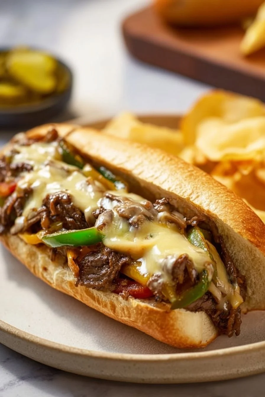 Delicious Philly Cheese Steak sandwich with melted cheese and steak