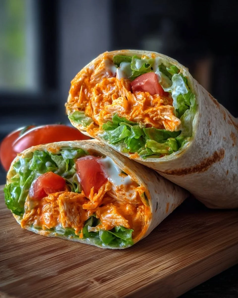 Savory Buffalo Chicken Wrap filled with spicy chicken and fresh veggies