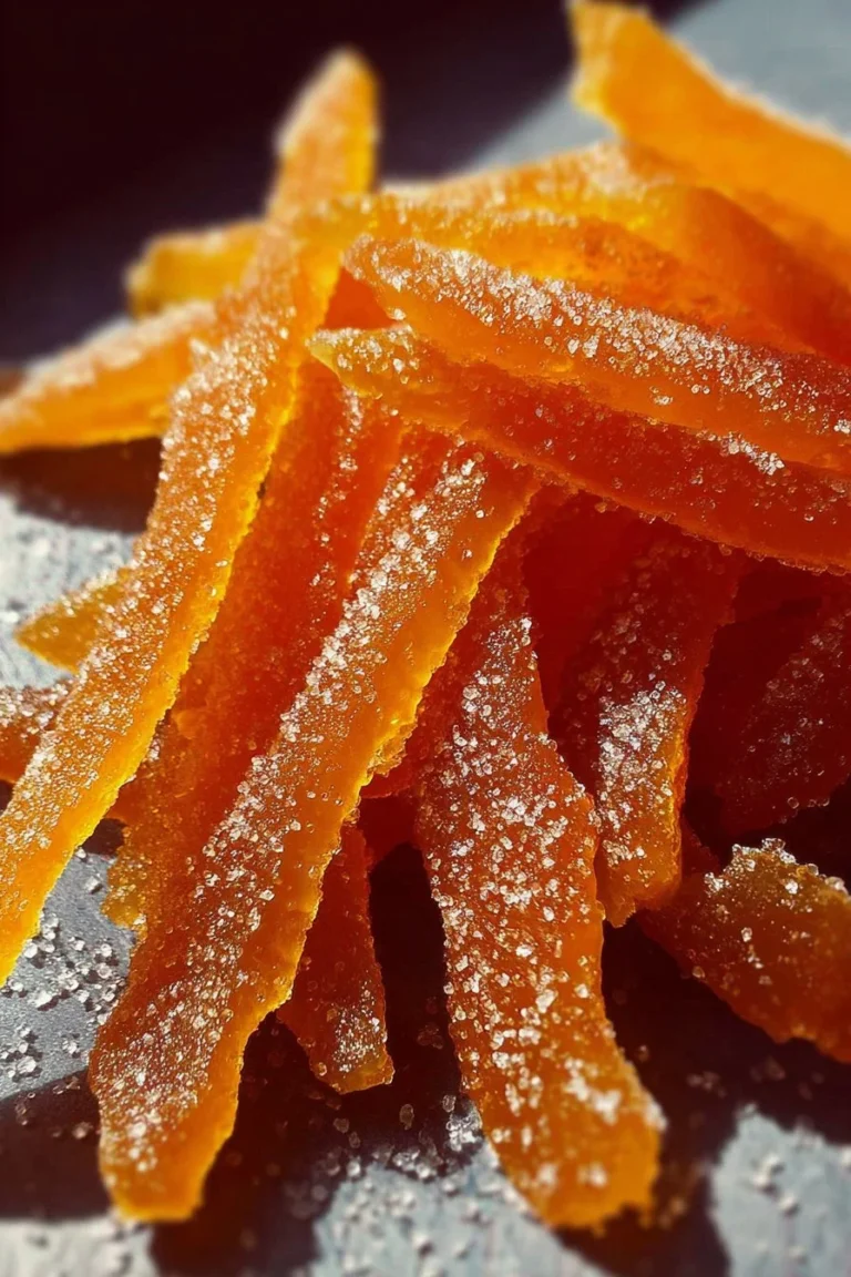Homemade candied orange peel in a decorative jar