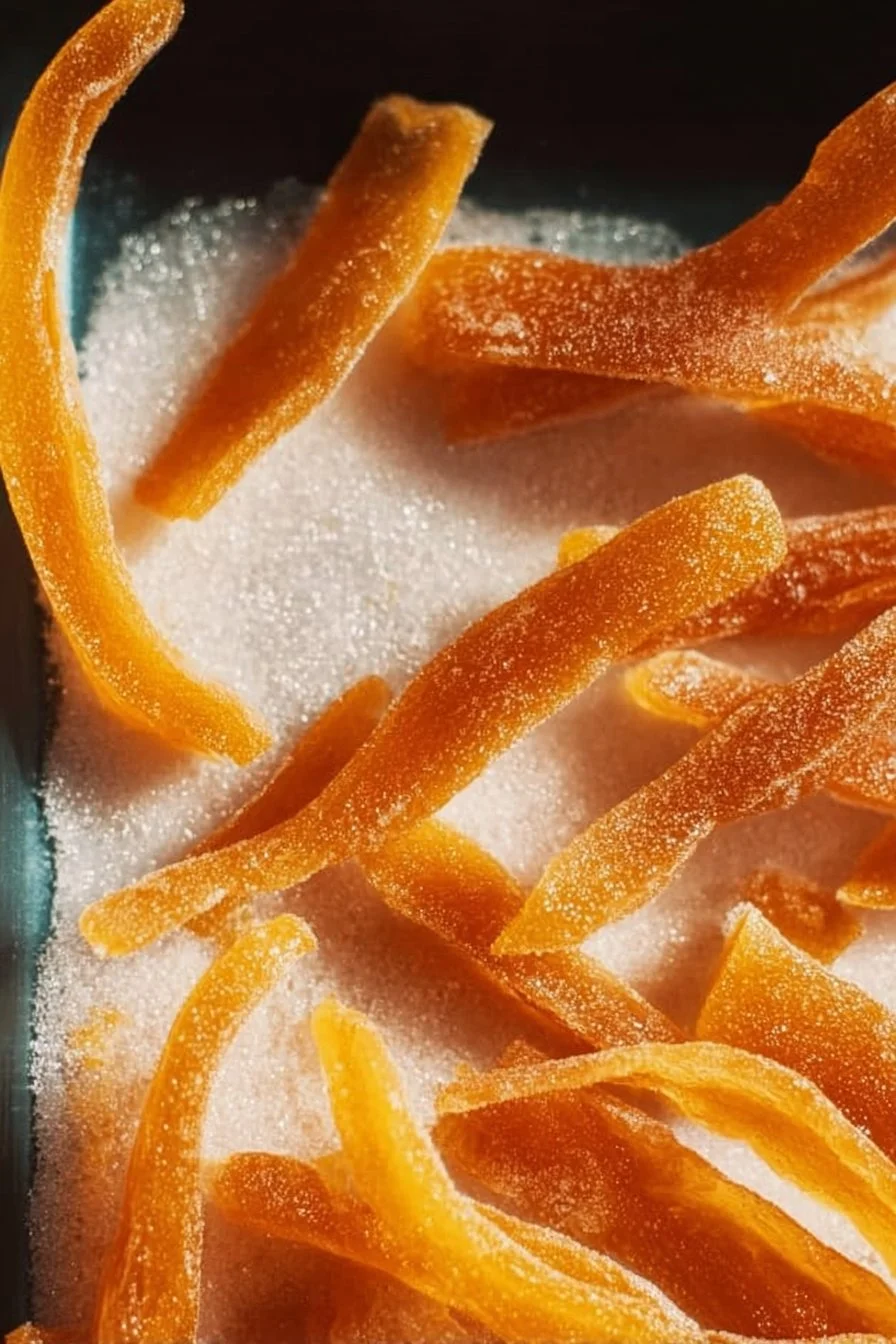 Delicious homemade candied orange peel on a plate