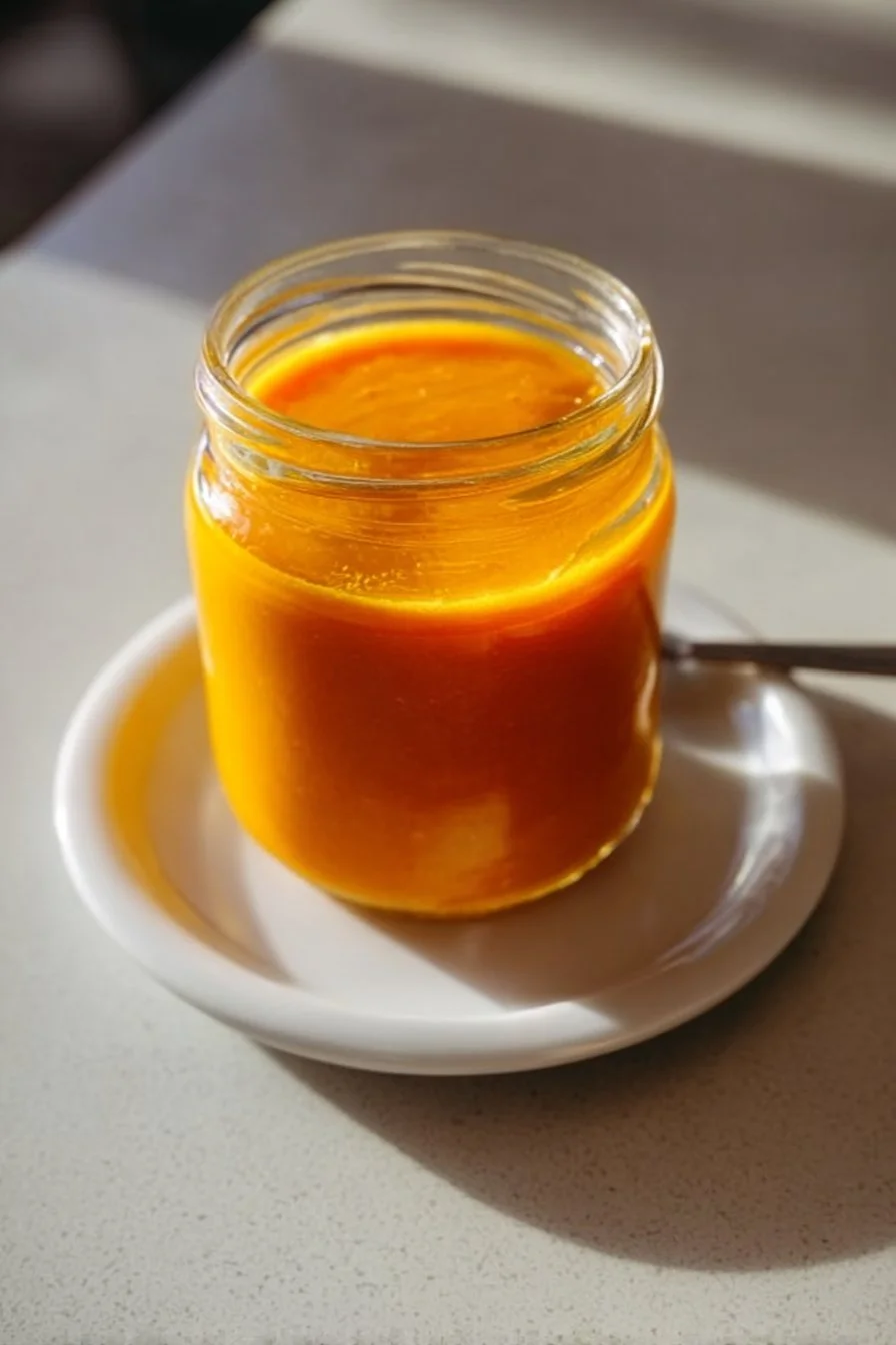 Homemade Carrot Ginger Dressing in a glass jar with fresh ingredients