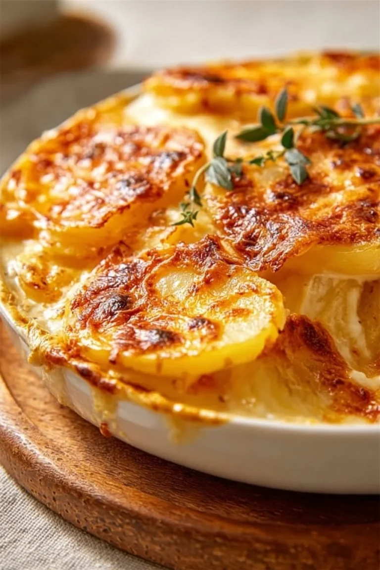 Cheddar Air Fryer Scalloped Potatoes served in a dish