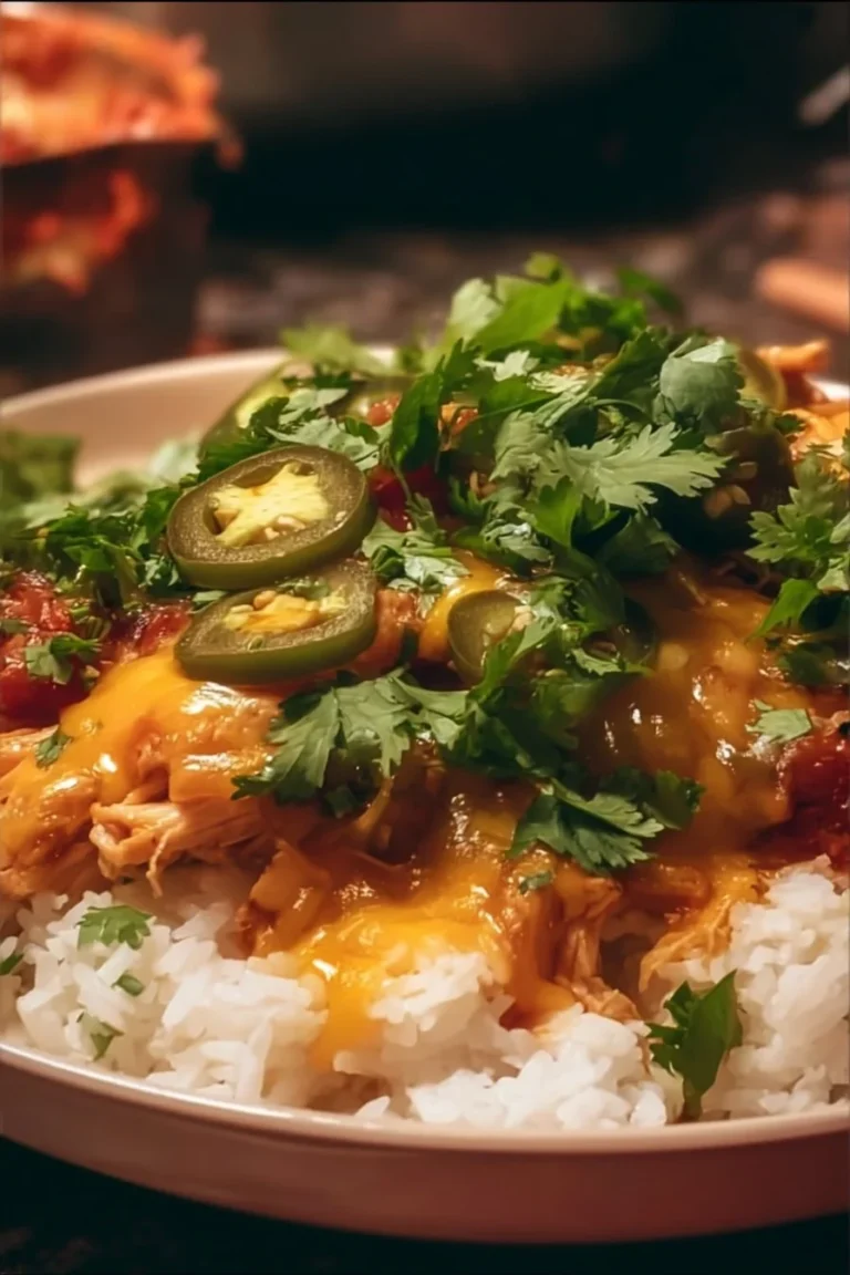 Delicious cheesy chicken salsa dish served in a bowl with fresh ingredients.
