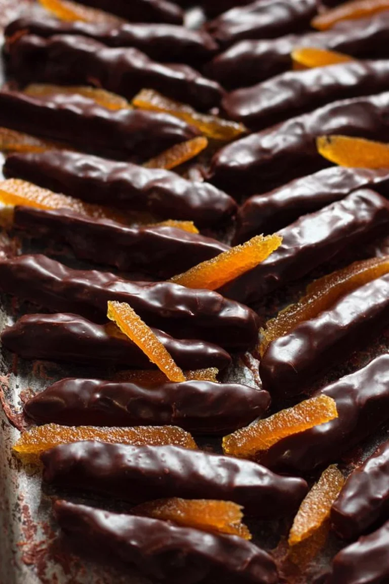 Delicious chocolate-covered orange peels on a white plate