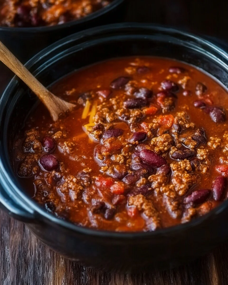 Bowl of classic slow cooker chili topped with cilantro and cheese
