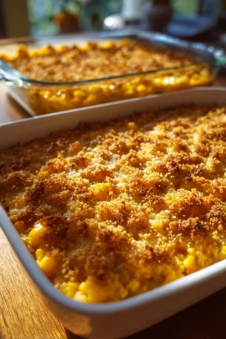 Delicious corn squash casserole baked until golden and bubbly