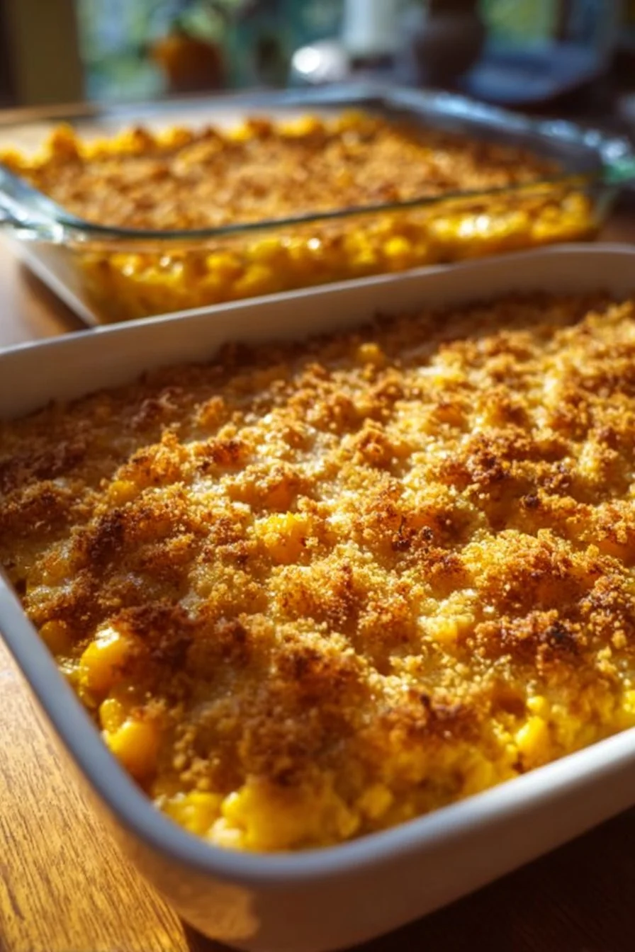 Delicious corn squash casserole baked until golden and bubbly