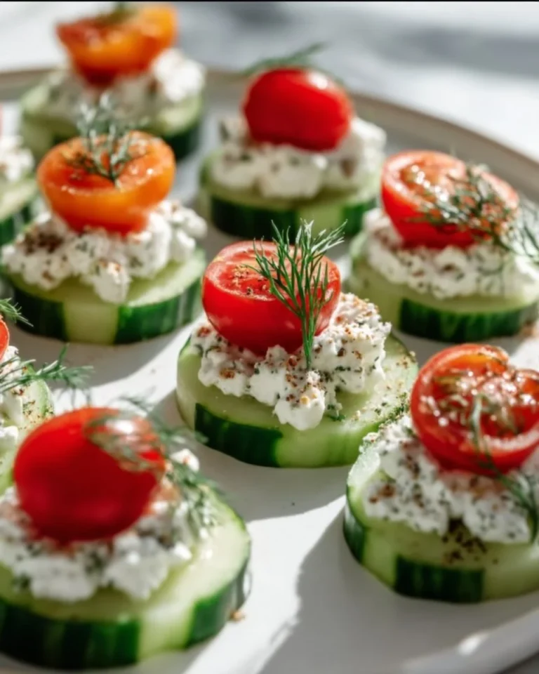 Refreshing cucumber cheese bites topped with cottage cheese for a healthy snack.