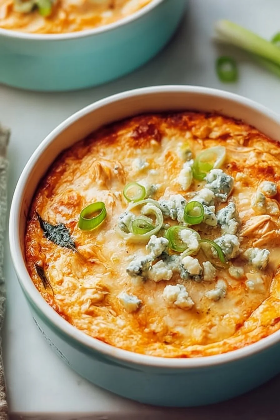 Dairy-free Buffalo Chicken Dip with Jackfruit in a bowl, served with tortilla chips.