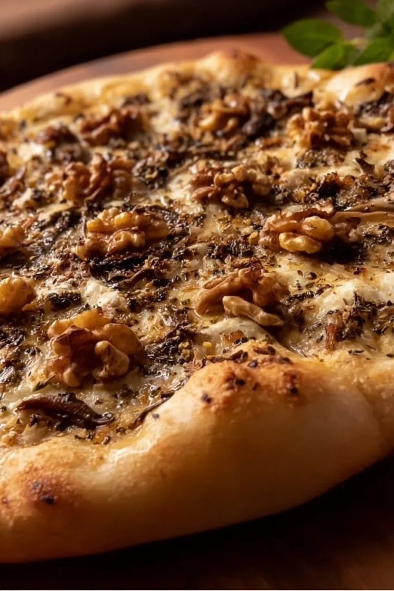 Delicious fungi truffle pizza topped with gourmet mushrooms and drizzled with truffle oil