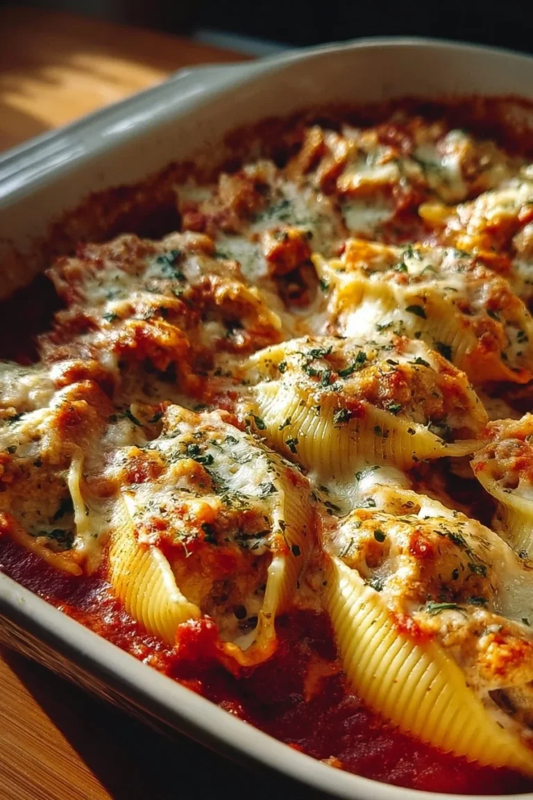 Garlic Mushroom Stuffed Shells with creamy filling and herbs