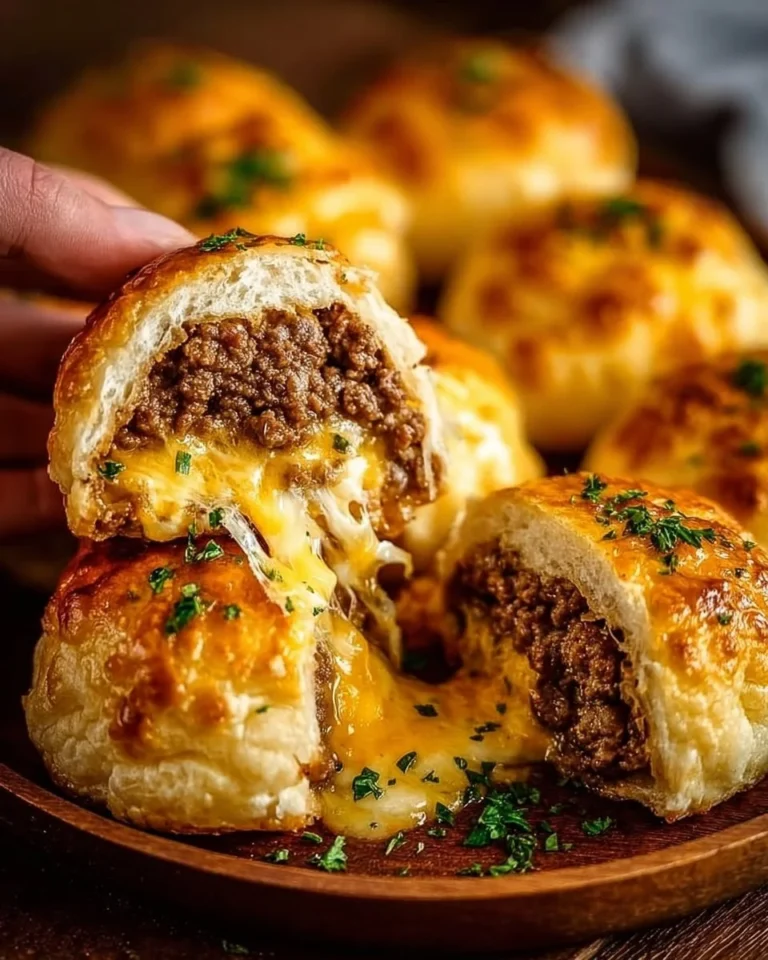 Delicious Garlic Parmesan Cheeseburger Bombs served on a platter.