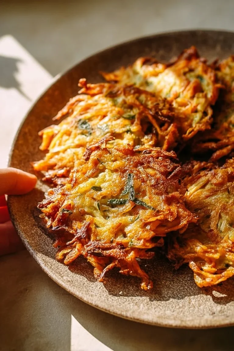 Delicious golden cabbage fritters served on a plate