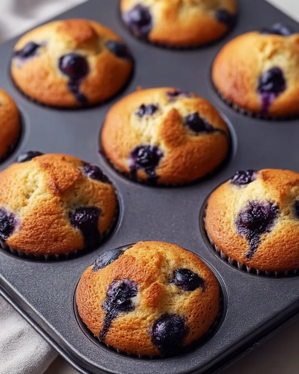 Freshly baked blueberry protein muffins on a wooden table