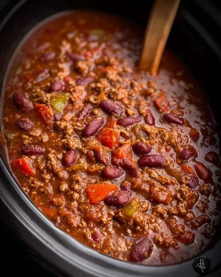 Bowl of hearty crockpot chili topped with cheese and cilantro