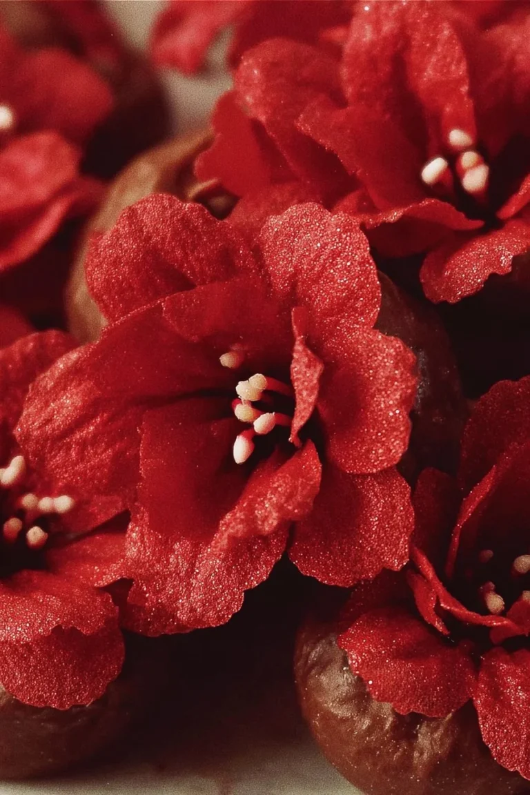 Hershey's Red Velvet Blossoms cookies topped with creamy white chocolate