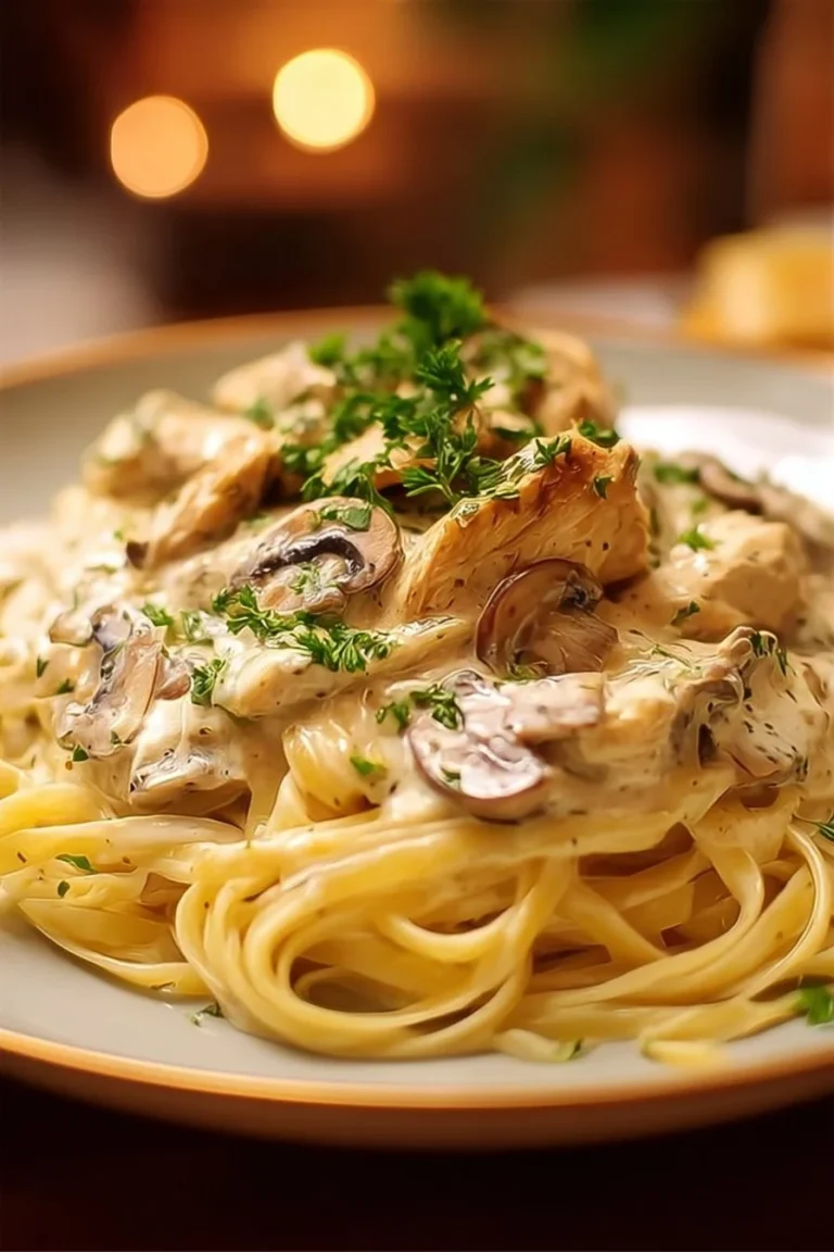 Delicious Homemade Fettuccine Chicken Alfredo served in a bowl