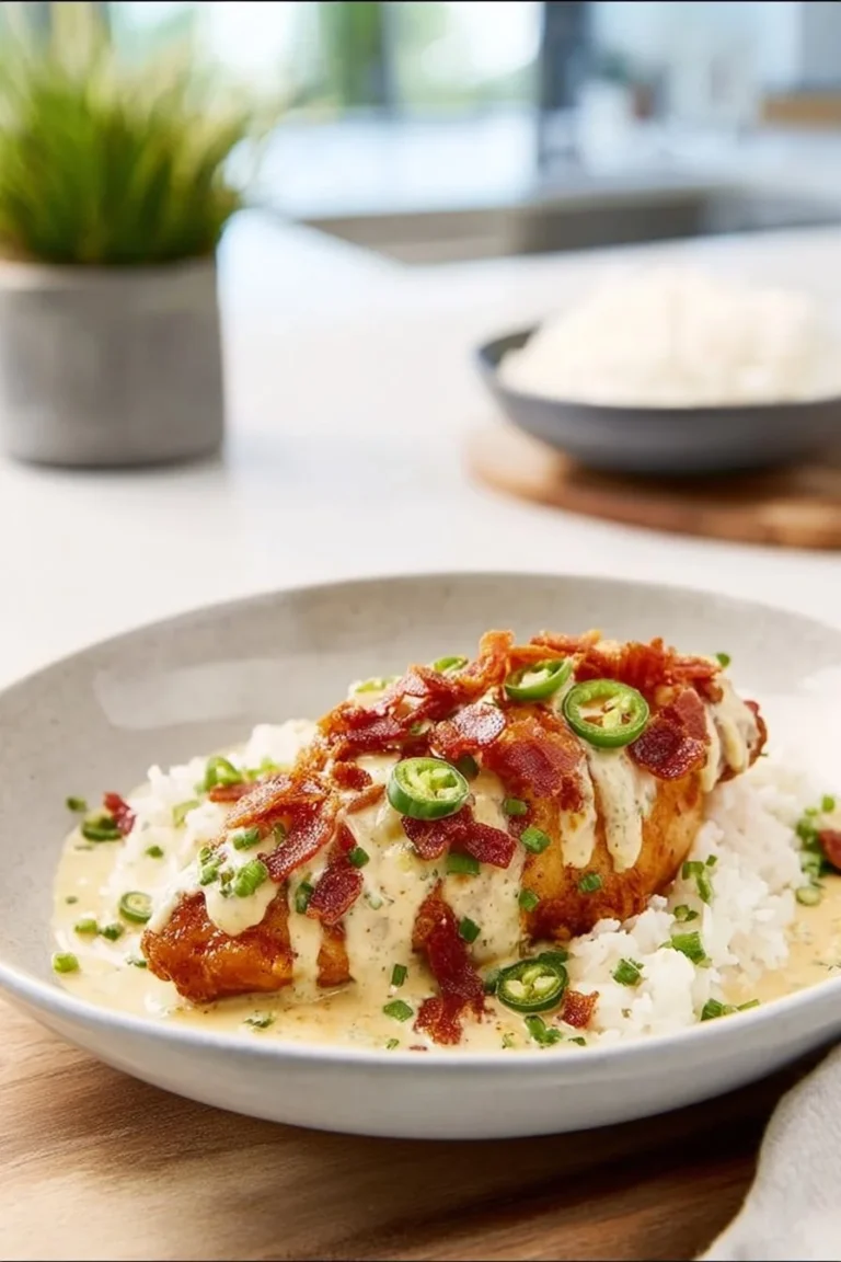 Creamy and spicy Jalapeño Popper Chicken dish on a plate