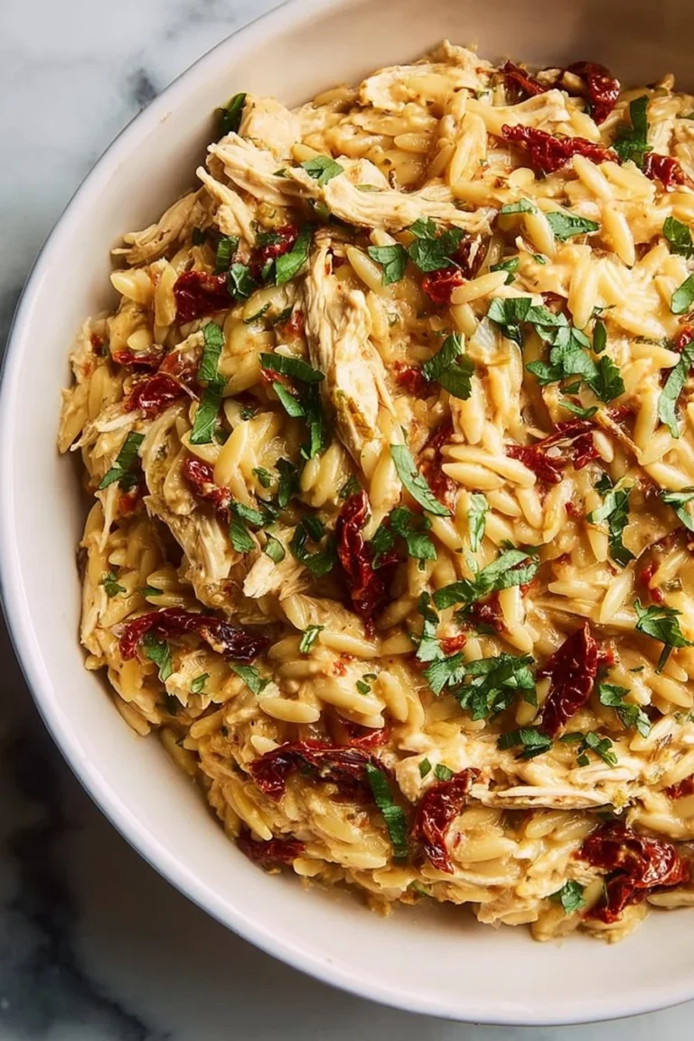 Delicious Juicy Marry Me Chicken Orzo served on a plate