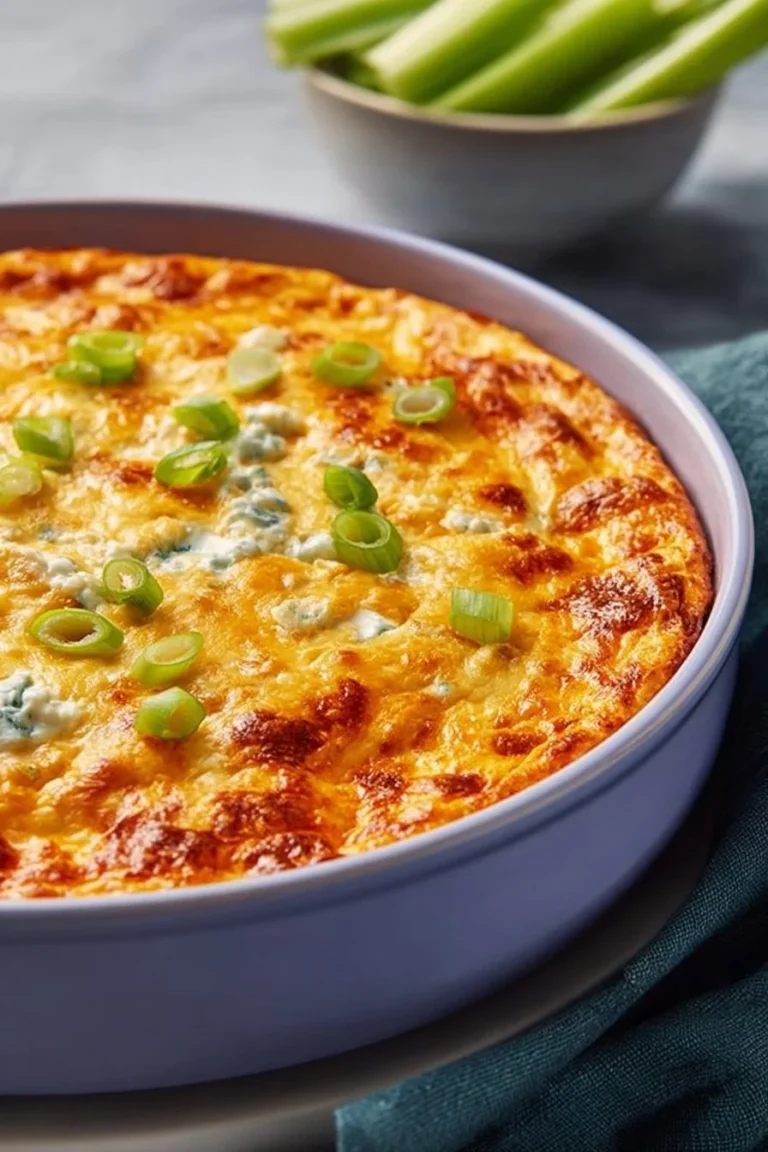 Keto Low Carb Buffalo Chicken Dip in a serving bowl with vegetables