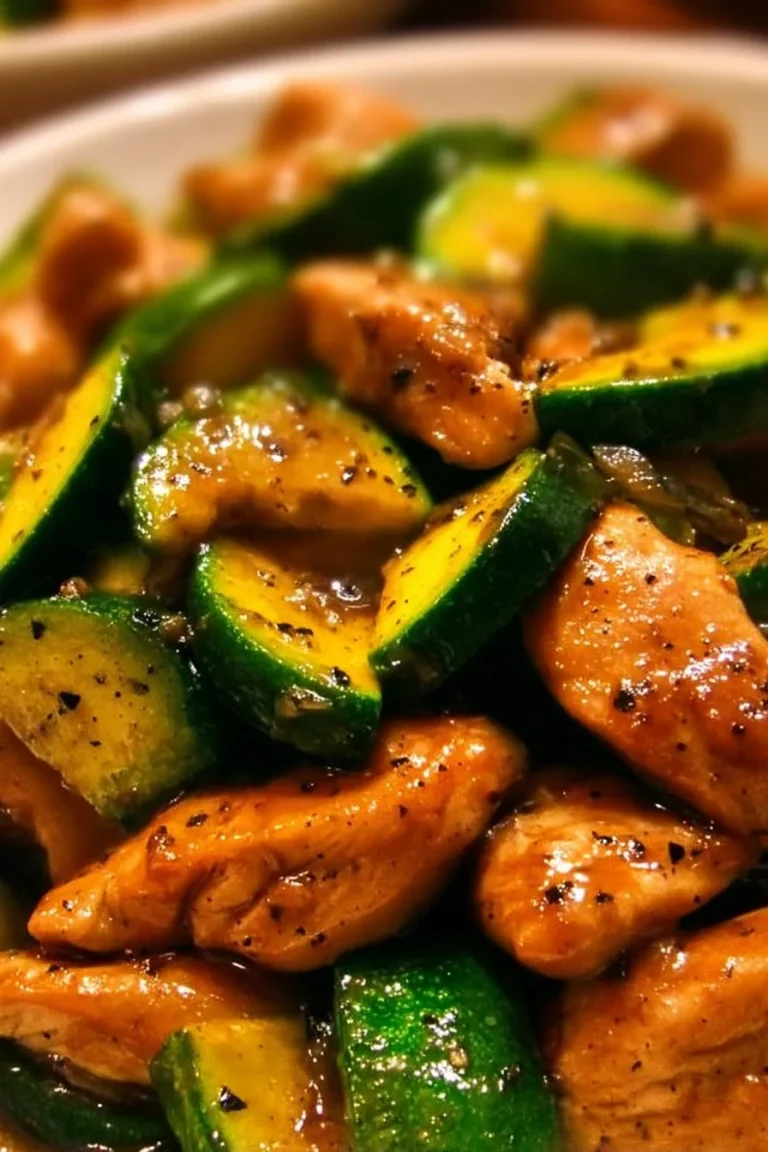 Delicious chicken zucchini stir fry loaded with fresh vegetables.