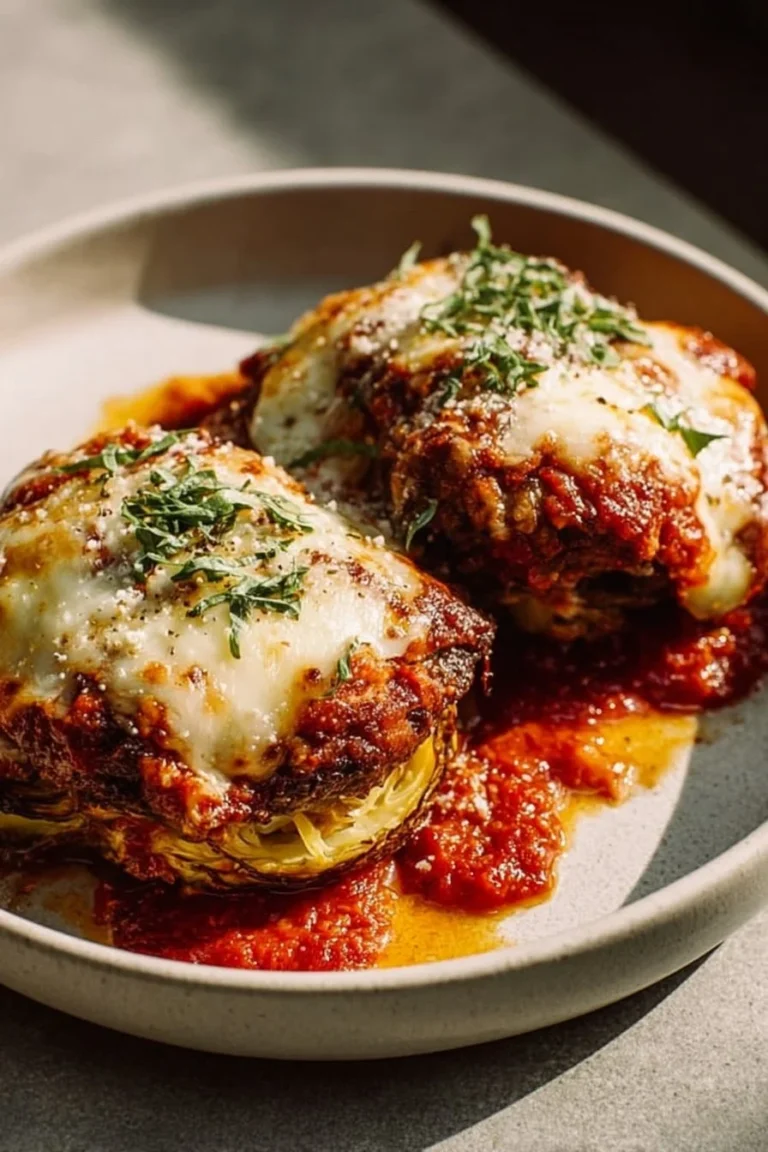 Oven-baked cabbage burgers served on a plate with toppings and condiments