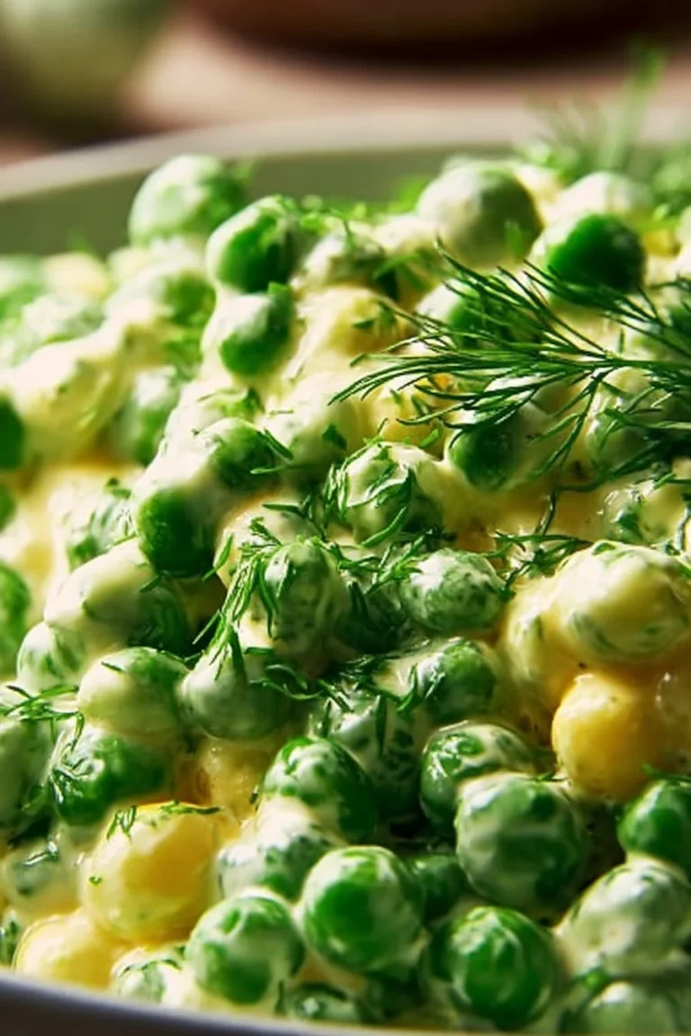 Delicious pea salad with fresh dill in a vibrant bowl
