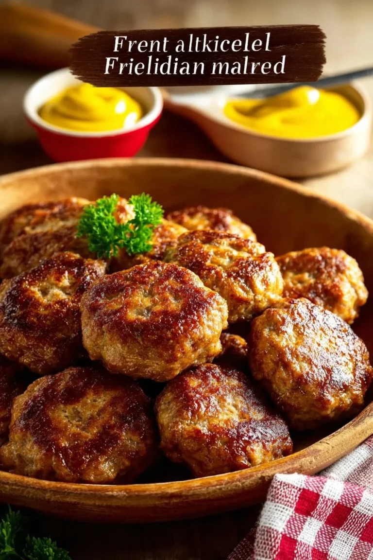 Plate of authentic German meatballs served with sauce and garnish