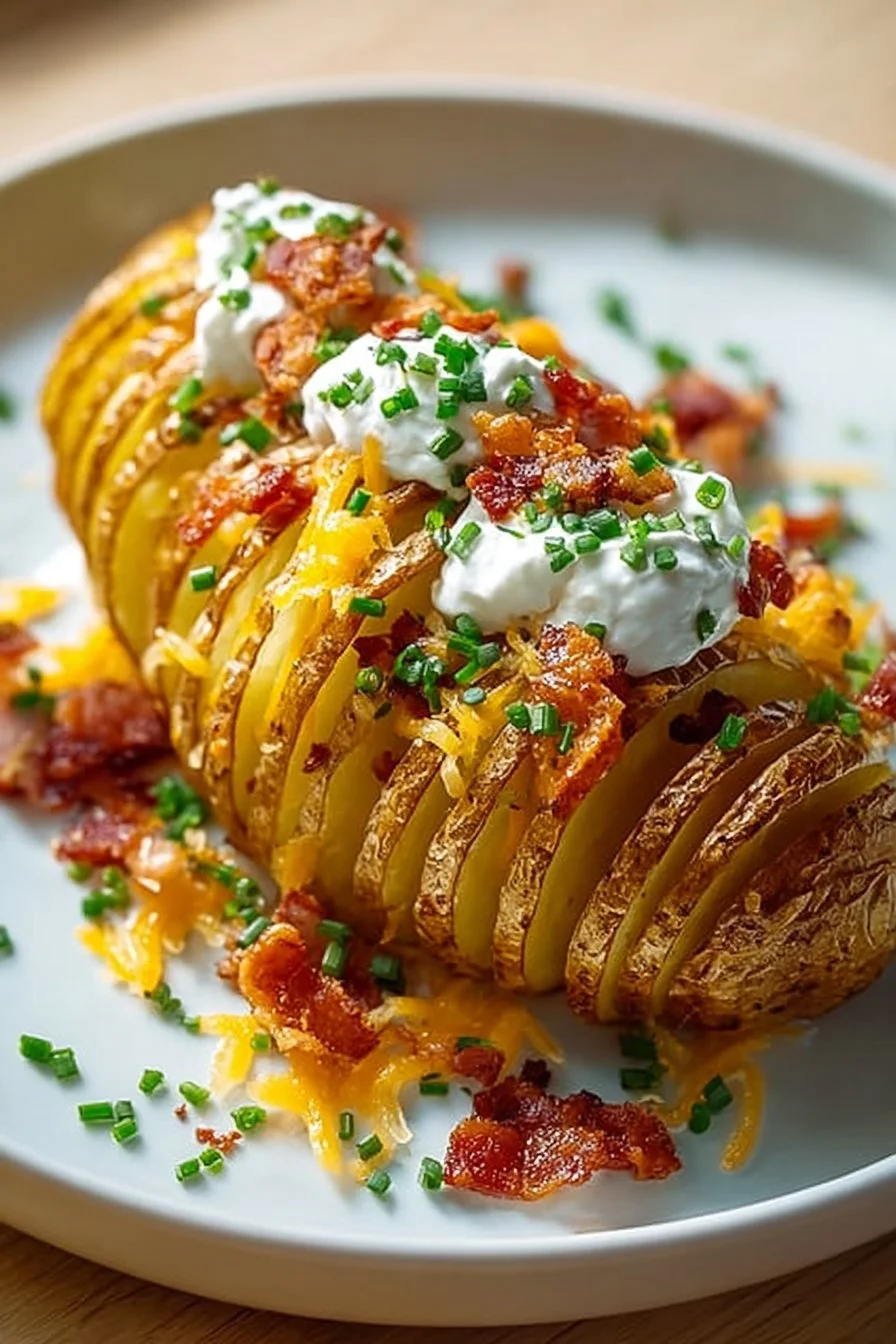Perfect loaded hasselback potatoes topped with cheese and bacon