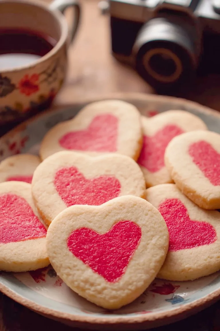 Delicious slice and bake Valentine's Day cookies decorated with hearts