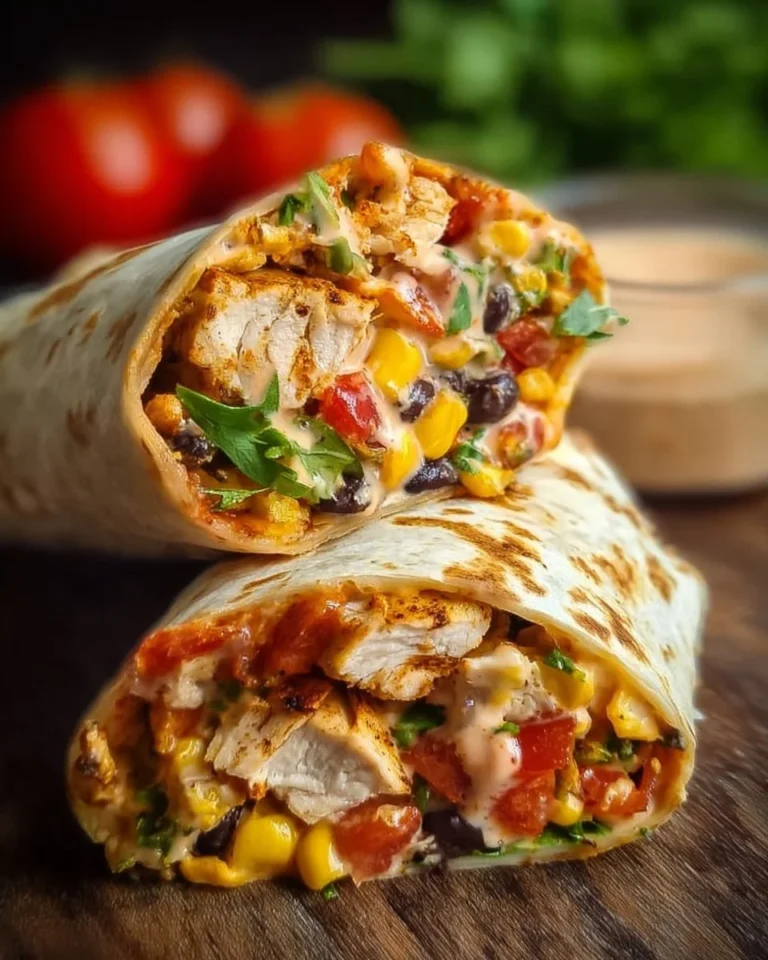 Southwest Chicken Wraps with fresh vegetables and spicy dressing