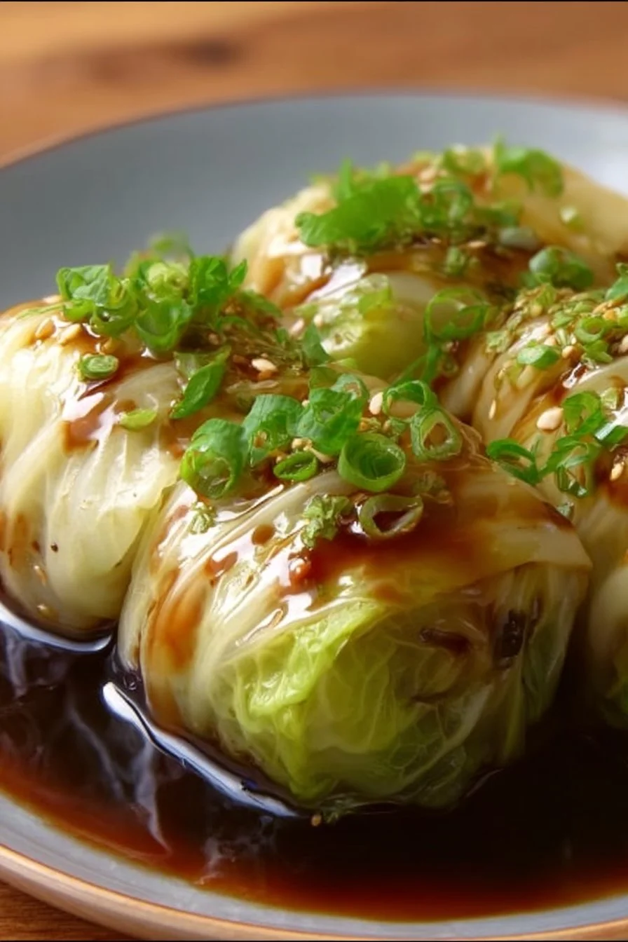 Delicious stuffed cabbage rolls served on a plate with garnishes.