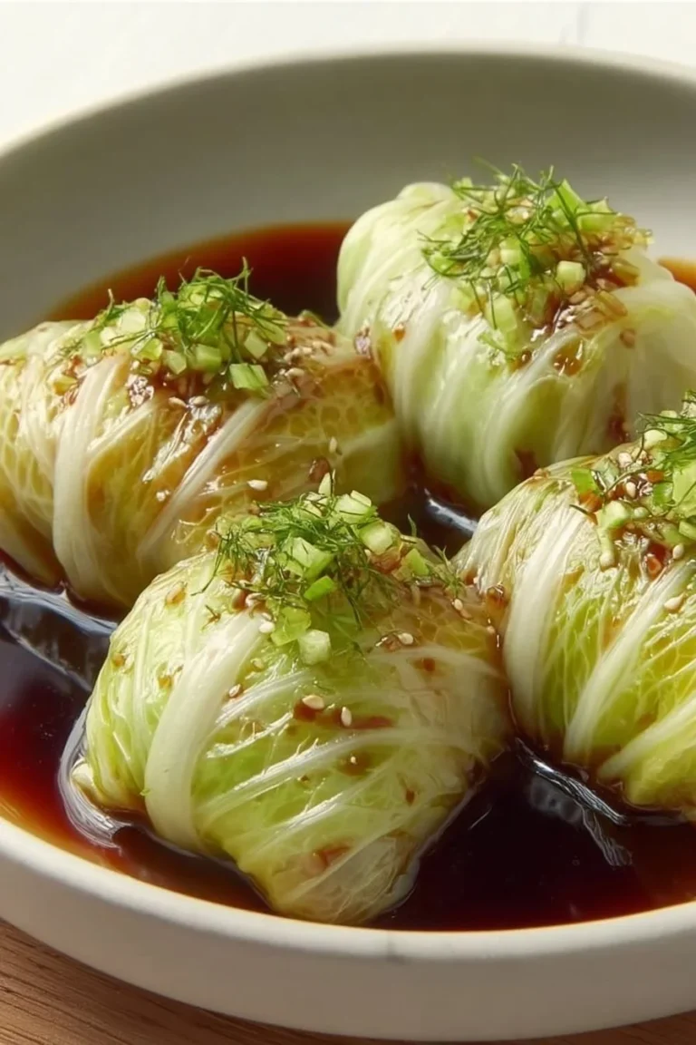 Delicious stuffed Napa cabbage rolls served on a plate