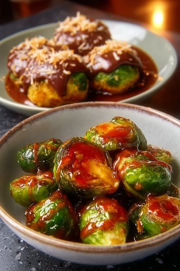 Delicious Sweet Chili Brussels Sprouts garnished with sesame seeds