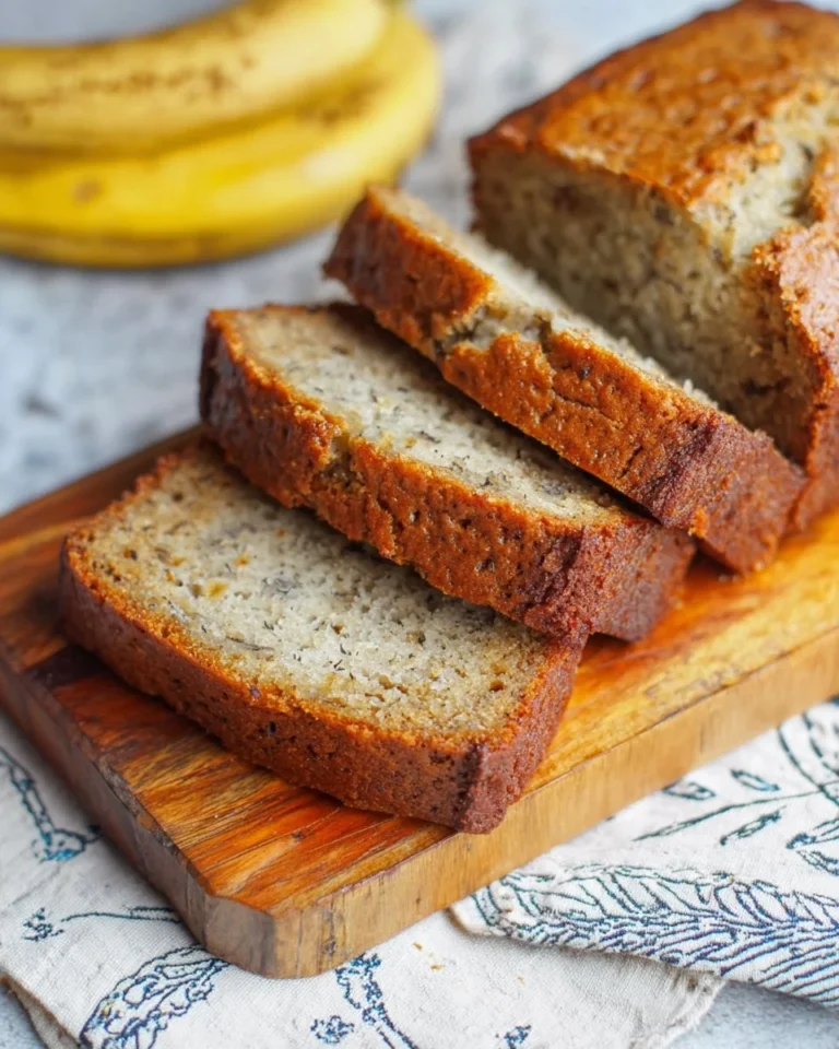 Grandma-approved banana bread fresh out of the oven with sliced bananas on top