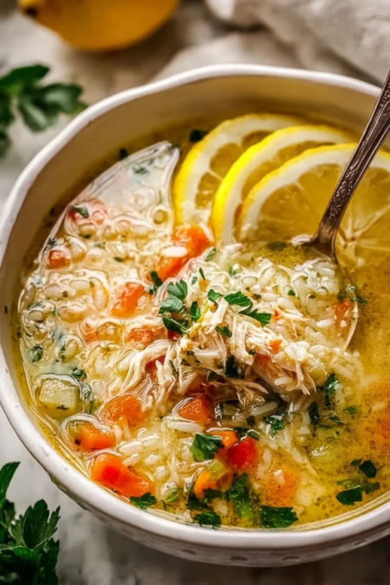 Bowl of wholesome chicken and rice soup with vegetables and herbs