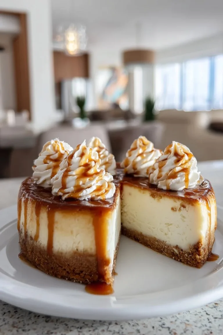Slice of apple butter cheesecake with a dollop of cream on top