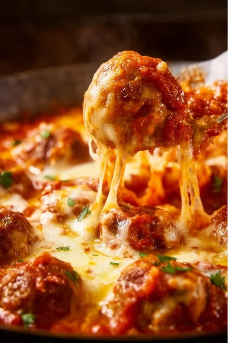 Baked meatballs in marinara sauce served on a plate with herbs
