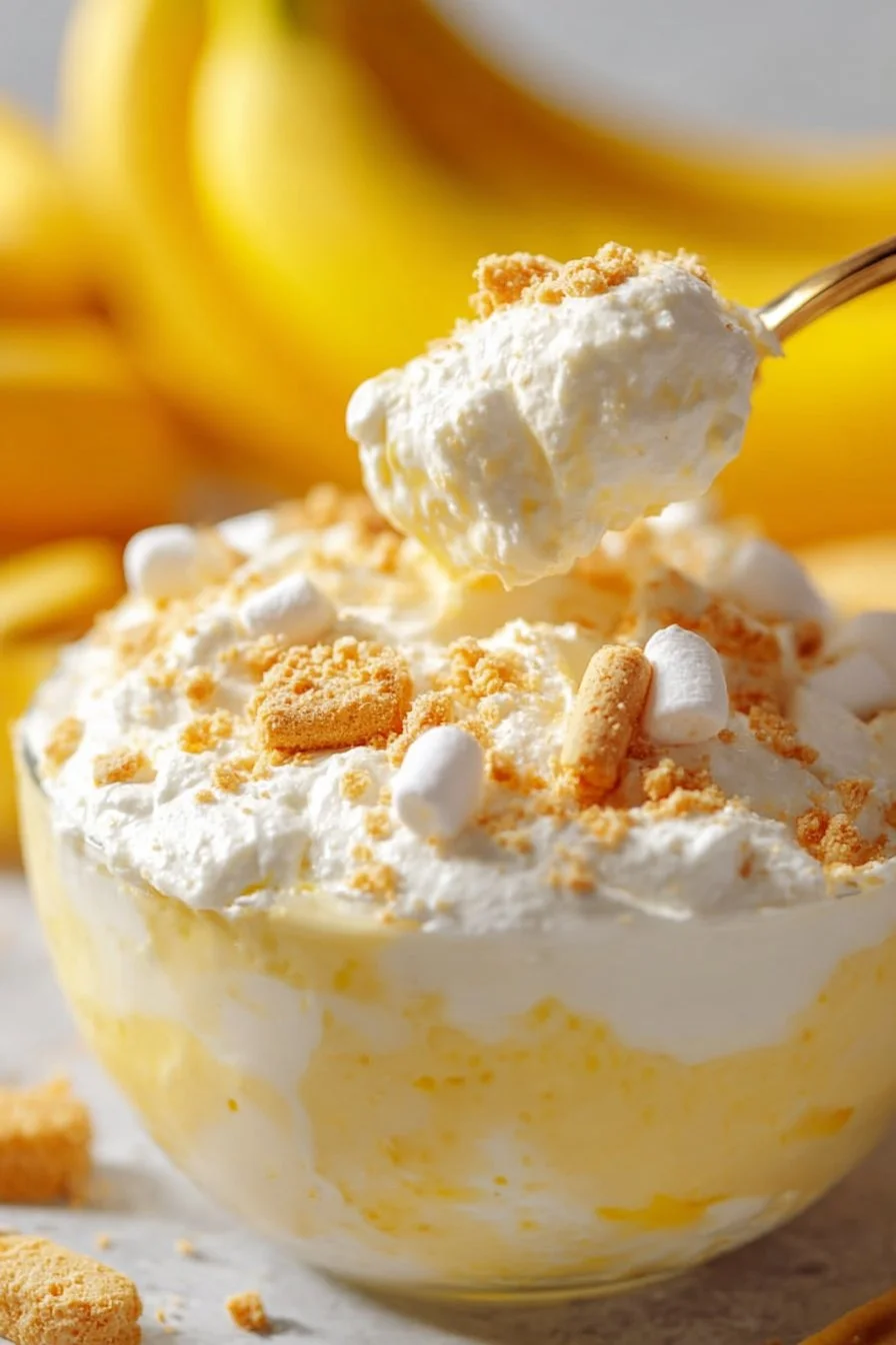 Delicious Banana Pudding Fluff Salad served in a bowl