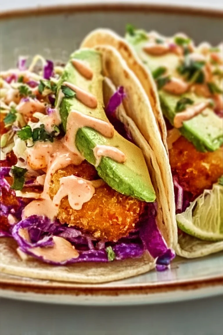 Bang Bang Shrimp Tacos served with fresh toppings and spicy sauce