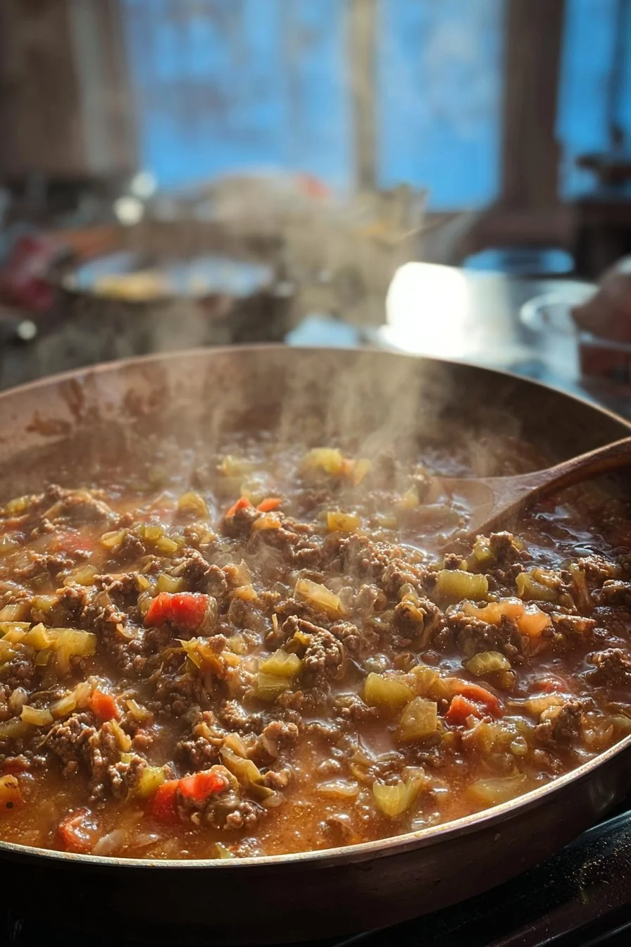 Delicious beef stew with ground beef and potatoes served in a bowl