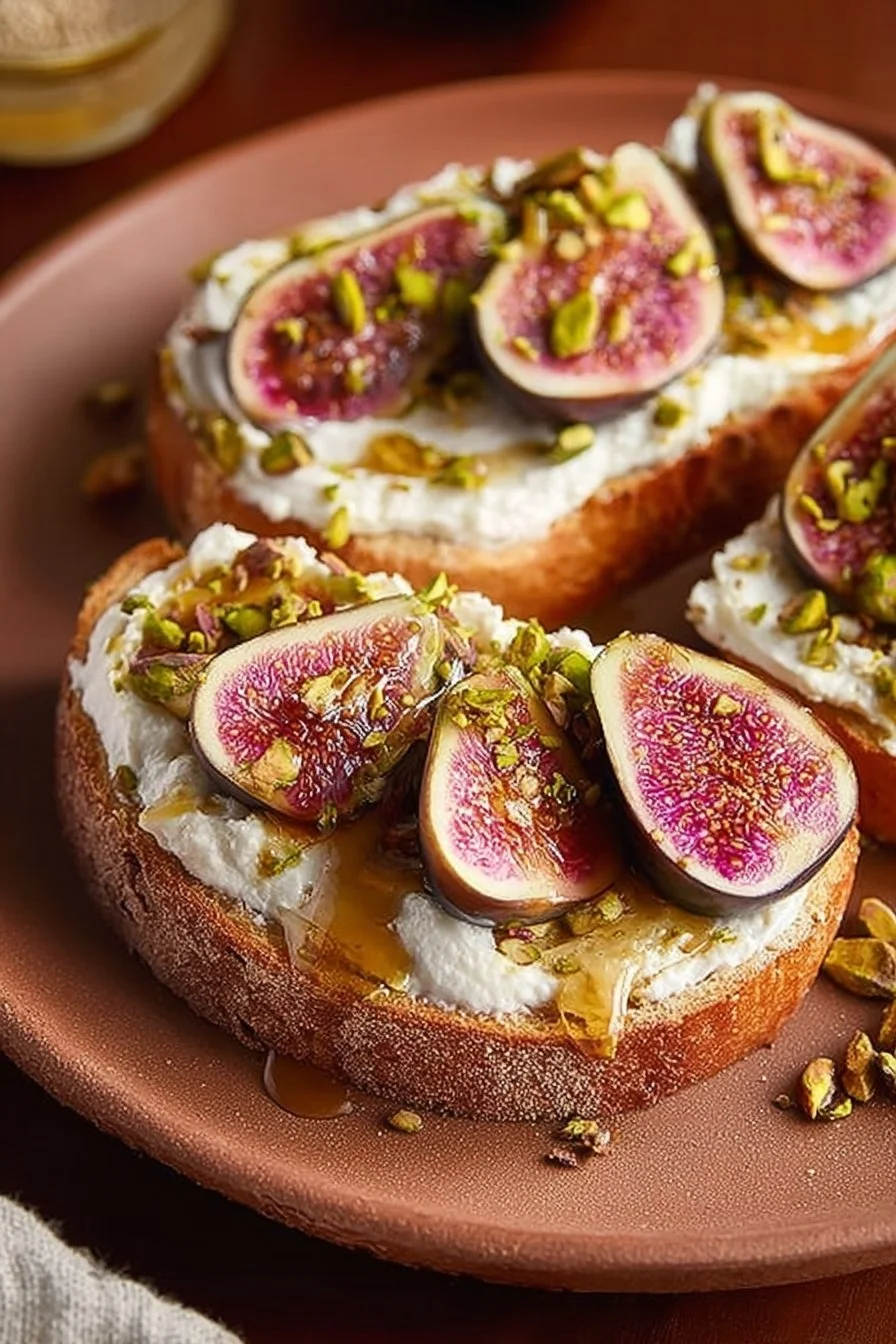 Delicious cottage cheese and fig toast topped with fresh figs and herbs