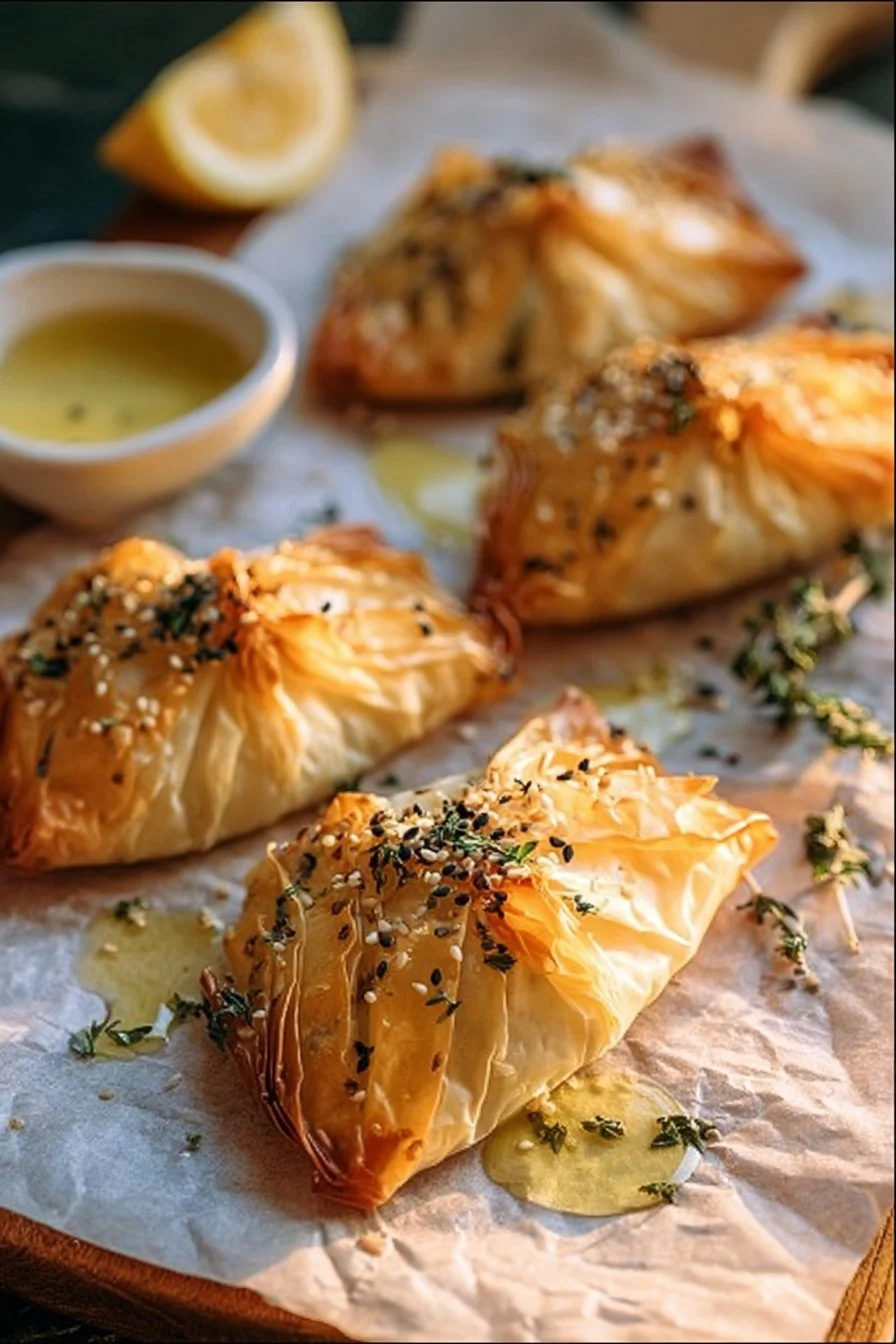Bow-shaped Feta Phyllo Pastry served on a plate